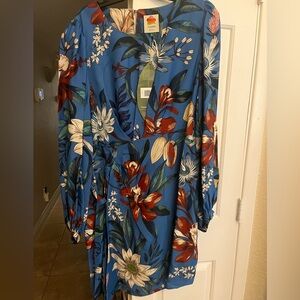 Farm Rio Floral Blue Wrap Dress